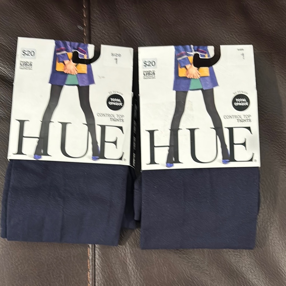 HUE 2 pairs Navy Blue control top tights
